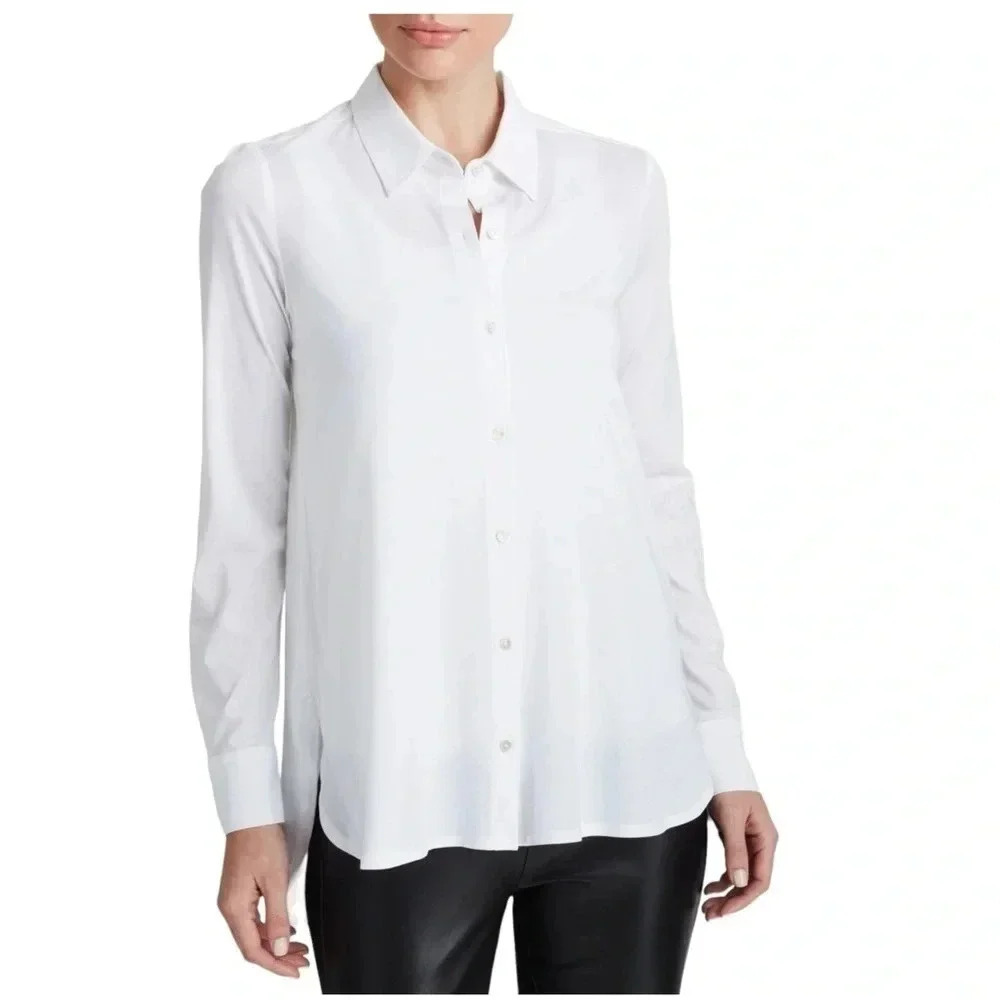 EILEEN FISHER | White Fine TENCEL Organic Cotton Jersey Collared Shirt Size SP